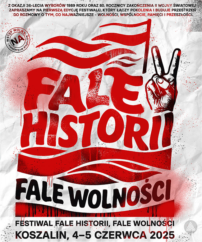 Grafika z plakatem festiwalu "Fale Historii, Fale Wolności".